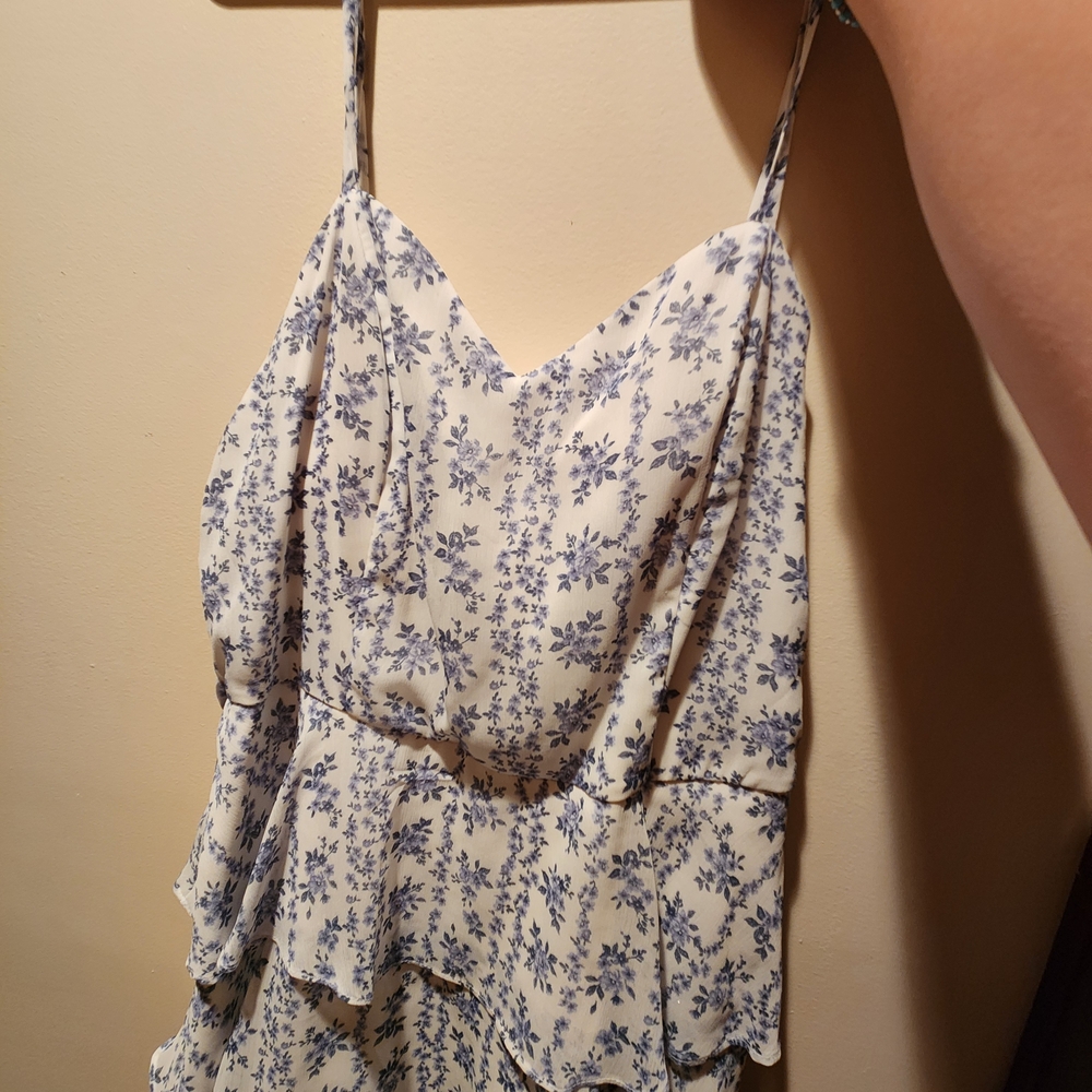 BCX Blue Floral Spaghetti Strap Dress